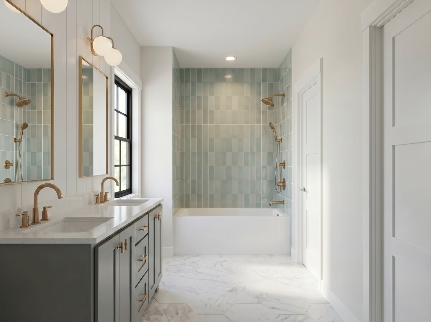 Jack and Jill bathroom rendering — 115 Elm Street