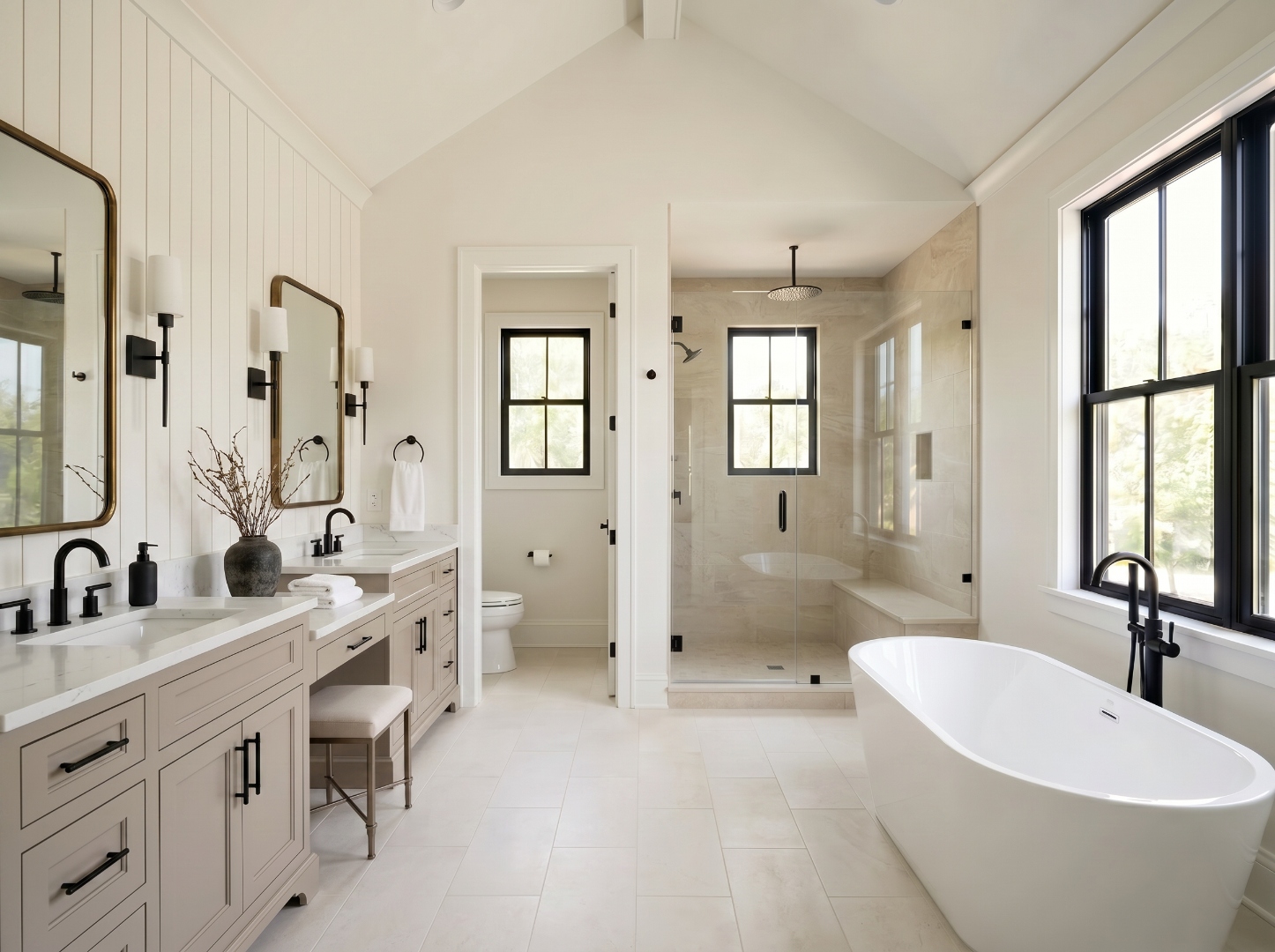 Primary bathroom rendering with freestanding tub and shiplap walls — 115 Elm Street